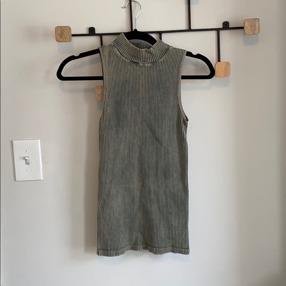 Green Free People Mock Turtleneck Tank